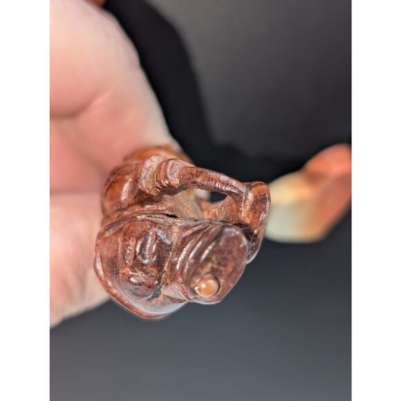 Vintage Apple Sponge Coral Heart Bead Netsuke Man Beating Drum Pendant Necklace - Picture 5 of 14